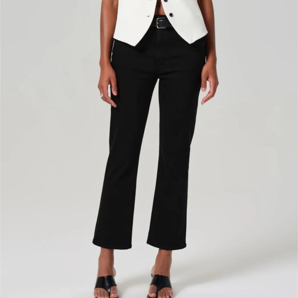 Citizens of Humanity Isola Mid Rise Cropped Boot Cut Denim Jeans Plush‎ Black 30